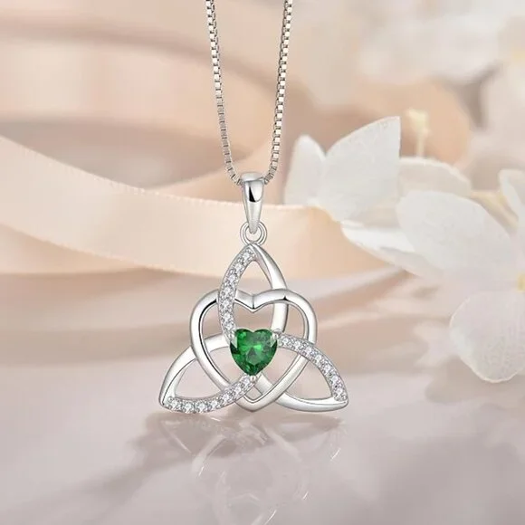 Celtic Knot Heart Necklace 925 Sterling Silver Trinity Love Knot Pendant